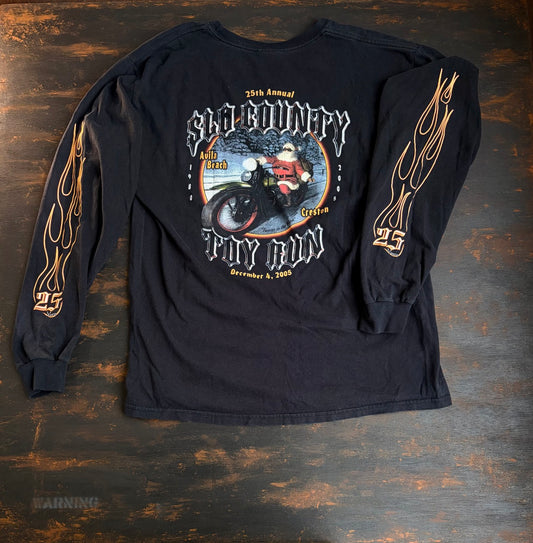 Y2K "Bad Santa" Biker Long Sleeve - Flame Sleeves & Back Print