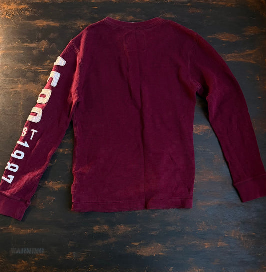 AEROPOSTALE "EST 1987" Waffle Knit Henley Sleeve Lettering - Burgundy - Size XS