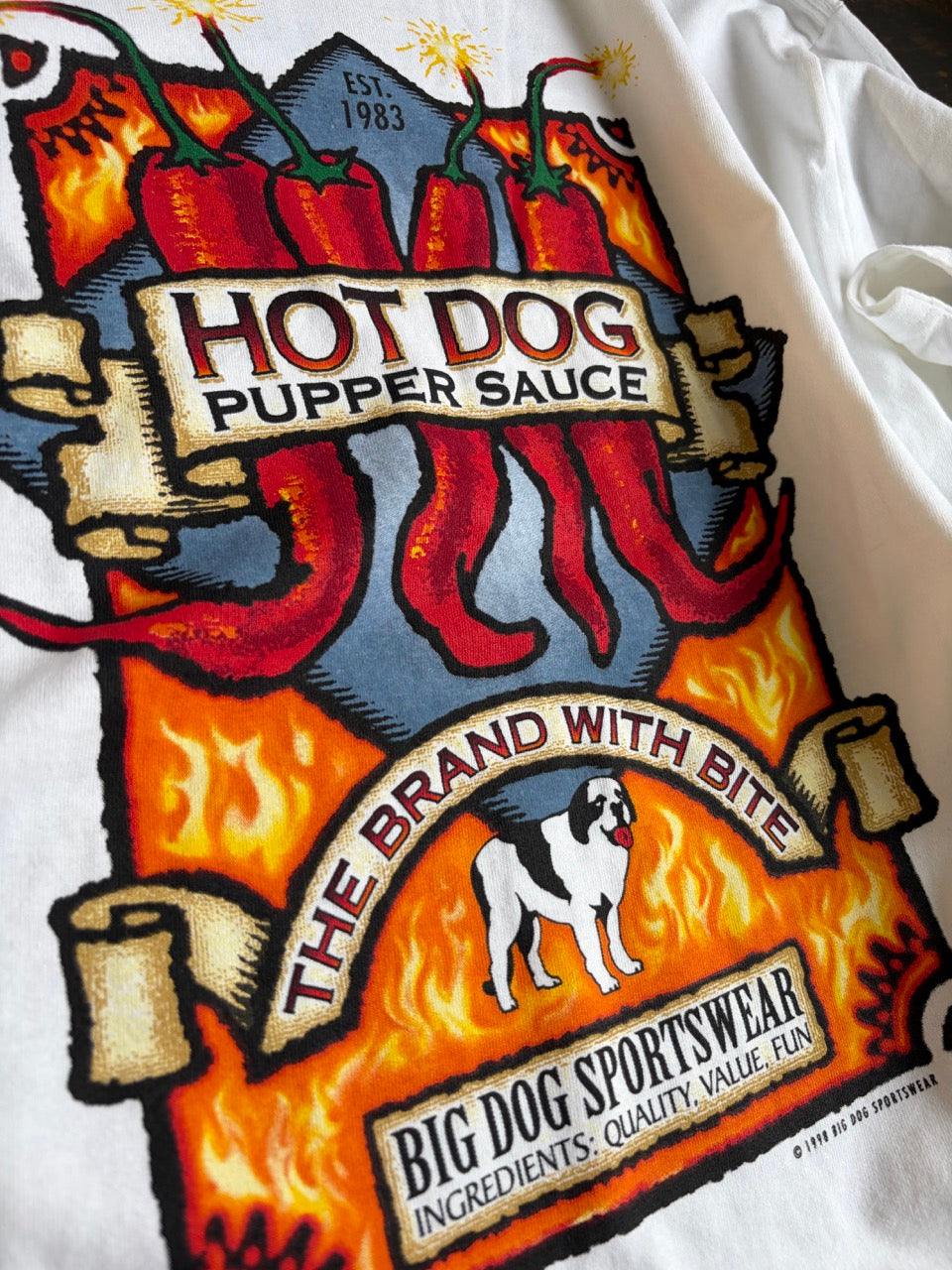 1998 "BIG DOGS Hot Dog Pupper Sauce" DELTA Graphic Tee - Size XL
