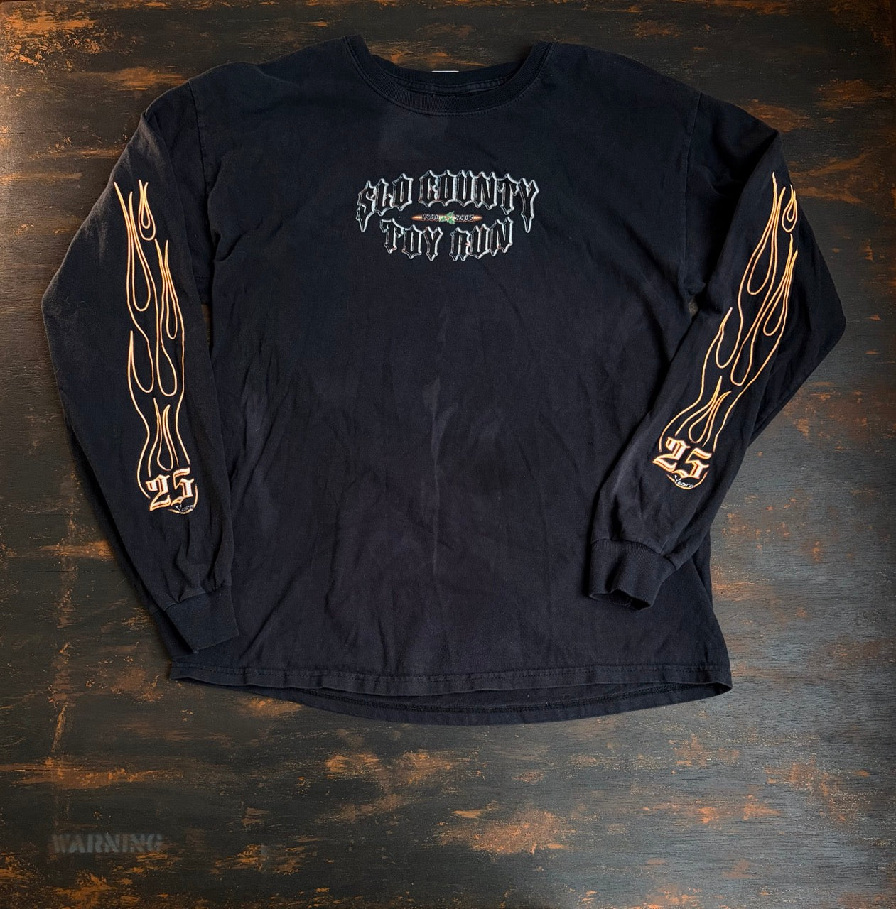 Y2K "Bad Santa" Biker Long Sleeve - Flame Sleeves & Back Print