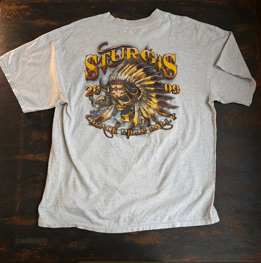 Vintage 2009 Sturgis Black Hills Rally Skull Tee - Faded Gray