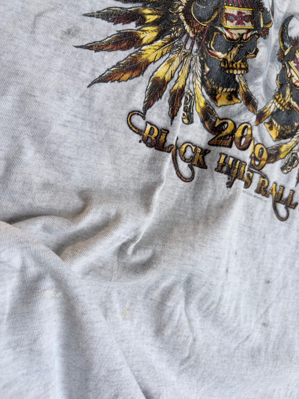 Vintage 2009 Sturgis Black Hills Rally Skull Tee - Faded Gray