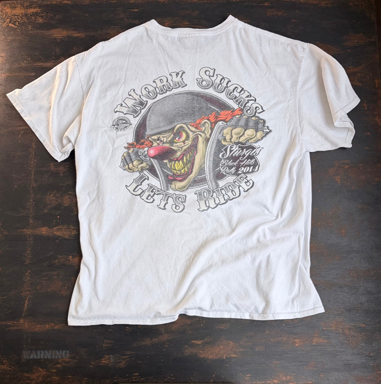 2014 "Work Sucks" Biker Back Clown Print Tee - Size XL