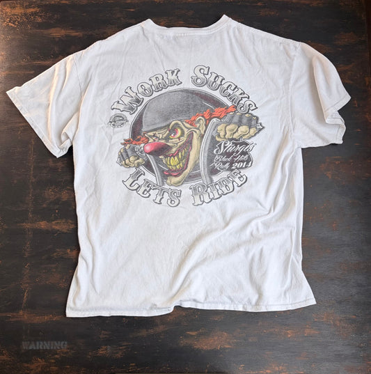 2014 "Work Sucks" Biker Back Clown Print Tee - Size XL