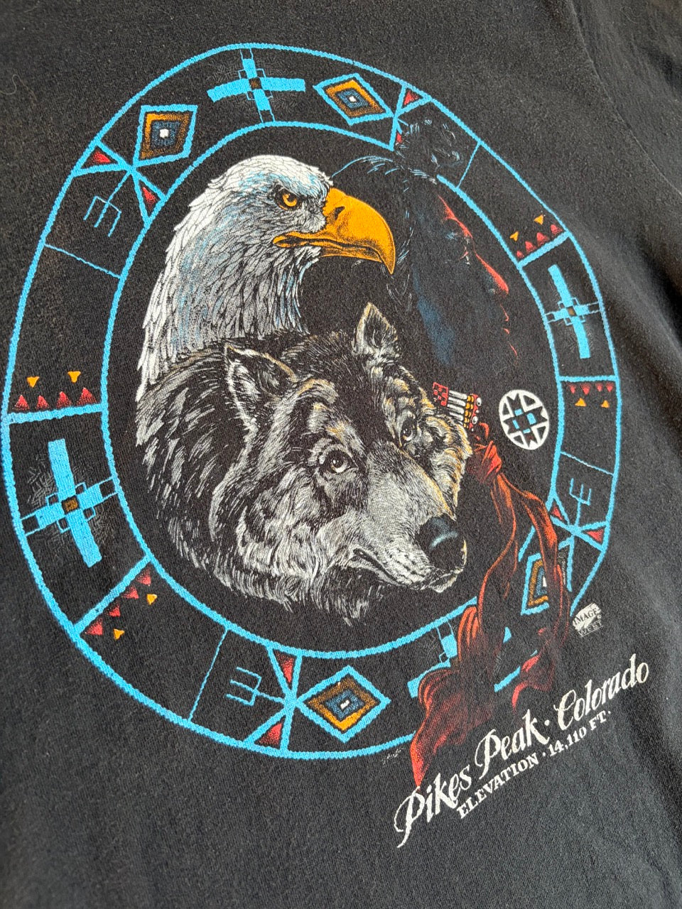 90s "Pikes Peak Colorado" Eagle & Wolf Native Single Stitch Tee - Size M