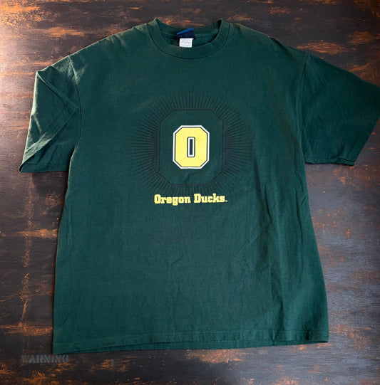 90s-00s Oregon Ducks "O" Logo Sun Faded Tee - Size L