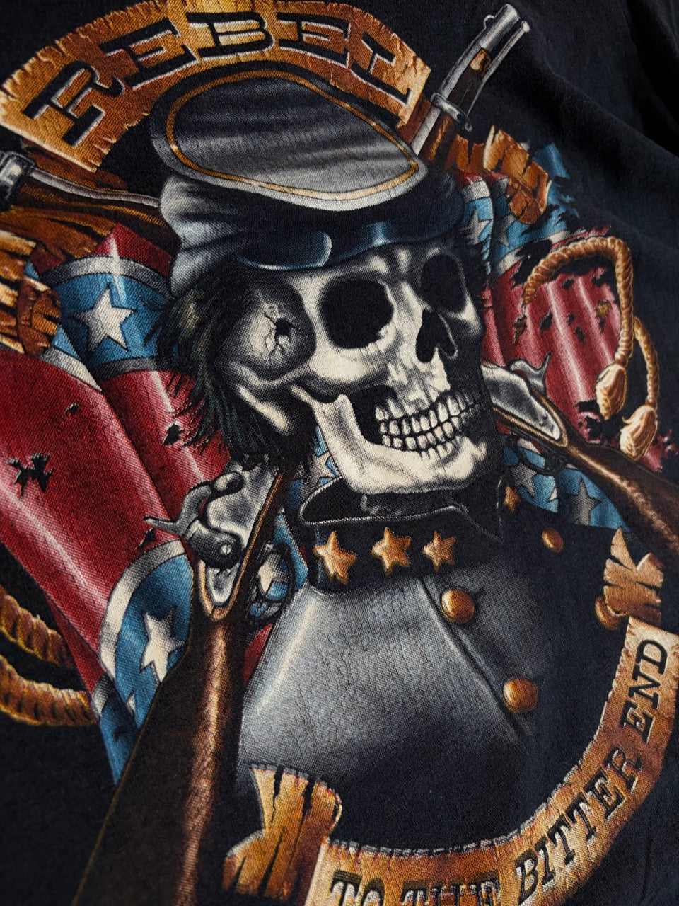 90s REBEL Skull "To The Bitter End" Single Stitch Tee - Size M