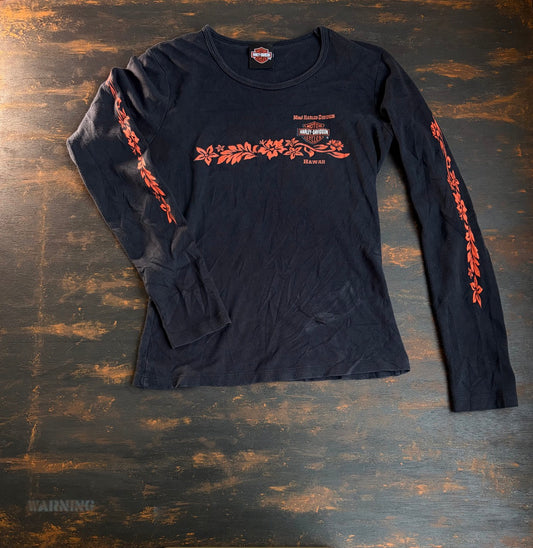 90s-00s Harley-Davidson "Tribal Floral" Made in USA L/S Tee - Women's L